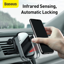 Автотримач з Бездротовою зарядкою Baseus Rock-Solid з технологією Qi 10W і зарядкою в прикурювач QC 3.0 30W 2USB 5A Сріблястий