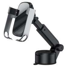 Автотримач з Бездротовою зарядкою Baseus Rock-Solid з технологією Qi 10W і зарядкою в прикурювач QC 3.0 30W 2USB 5A Сріблястий
