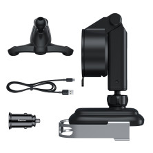 Автотримач з Бездротовою зарядкою Baseus Rock-Solid з технологією Qi 10W і зарядкою в прикурювач QC 3.0 30W 2USB 5A Сріблястий