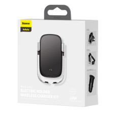 Автотримач з Бездротовою зарядкою Baseus Rock-Solid з технологією Qi 10W і зарядкою в прикурювач QC 3.0 30W 2USB 5A Сріблястий