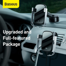 Автотримач з Бездротовою зарядкою Baseus Rock-Solid з технологією Qi 10W і зарядкою в прикурювач QC 3.0 30W 2USB 5A Сріблястий