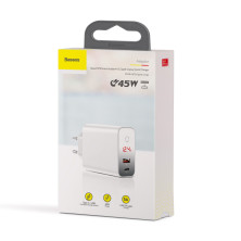 Сетевое зарядное устройство Baseus Speed PPS Intelligent Power-off QC4.0+PD3.0 45W USB+Type-C 6A Белый