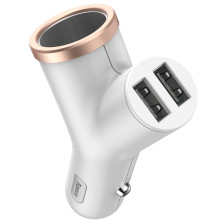 Автомобільний зарядний пристрій Baseus Y-Type 2 USB 3.4A + 1 Прикурювач 40W Білий