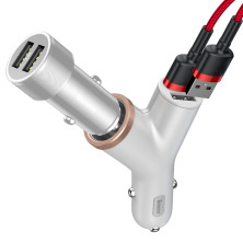 Автомобільний зарядний пристрій Baseus Y-Type 2 USB 3.4A + 1 Прикурювач 40W Білий