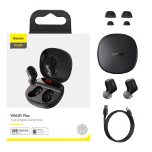 Беспроводные Bluetooth наушники Baseus Encok TWS WM01 Plus с дисплеем Черный