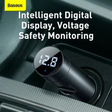 FM-трансмиттер Baseus Energy Column 2в1 MP3 Car QC3.0 18W Charger Bluetooth 5.0 2USB 3A Черно-Серый