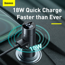 FM-трансмиттер Baseus Energy Column 2в1 MP3 Car QC3.0 18W Charger Bluetooth 5.0 2USB 3A Черно-Серый
