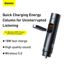 FM-трансмиттер Baseus Energy Column 2в1 MP3 Car QC3.0 18W Charger Bluetooth 5.0 2USB 3A Черно-Серый
