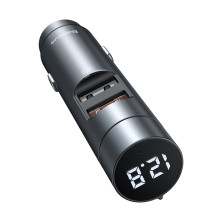 FM-трансмиттер Baseus Energy Column 2в1 MP3 Car QC3.0 18W Charger Bluetooth 5.0 2USB 3A Черно-Серый