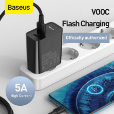 Мережевий зарядний пристрій Baseus Speed PPS QC3.0 + PD3.0 30W VOOC USB + Type-C 5A + Кабель VOOC Type-C to Type-C 5A 1м Чорний