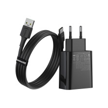 Мережевий зарядний пристрій Baseus Speed PPS QC3.0 + PD3.0 30W VOOC USB + Type-C 5A + Кабель VOOC Type-C to Type-C 5A 1м Чорний