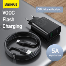 Мережевий зарядний пристрій Baseus Speed PPS QC3.0 + PD3.0 30W VOOC USB + Type-C 5A + Кабель VOOC Type-C to Type-C 5A 1м Чорний