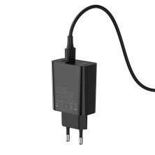 Мережевий зарядний пристрій Baseus Speed PPS QC3.0 + PD3.0 30W VOOC USB + Type-C 5A + Кабель VOOC Type-C to Type-C 5A 1м Чорний