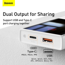 УМБ Baseus Super Mini 10000mAh 22.5W 5A с технологией QC3.0+PD3.0 + Кабель USB to Type-C Белый