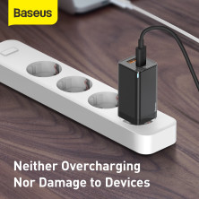 Сетевое зарядное устройство Baseus GaN Mini QC3.0+PD3.0 45W USB+Type-C 5A + кабель Baseus Type-C to Type-C 60W 20V/3A 1м Черный