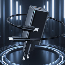 Сетевое зарядное устройство Baseus GaN Mini QC3.0+PD3.0 45W USB+Type-C 5A + кабель Baseus Type-C to Type-C 60W 20V/3A 1м Черный
