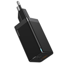 Сетевое зарядное устройство Baseus GaN Mini QC3.0+PD3.0 45W USB+Type-C 5A + кабель Baseus Type-C to Type-C 60W 20V/3A 1м Черный