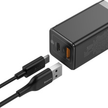 Сетевое зарядное устройство Baseus GaN Mini QC3.0+PD3.0 45W USB+Type-C 5A + кабель Baseus Type-C to Type-C 60W 20V/3A 1м Черный