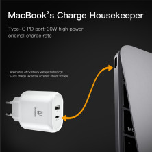 Сетевое зарядное устройство Baseus Bojure Series PD3.0 32W Type-C PD 3A + USB 1A + Кабель 18W Type-C to Lightning 1м Белый