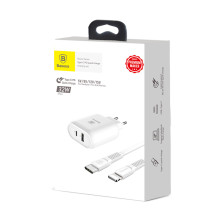 Сетевое зарядное устройство Baseus Bojure Series PD3.0 32W Type-C PD 3A + USB 1A + Кабель 18W Type-C to Lightning 1м Белый
