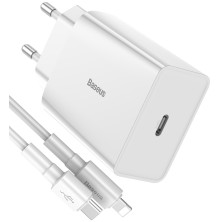 Сетевое зарядное устройство Baseus Speed Mini QC Single PD3.0 18W Type-C 3A + Кабель 18W Type-C to Lightning 1м Белый
