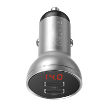 Автомобільний зарядний пристрій Baseus Digital Display 24W 2USB 4.8A Сріблястий