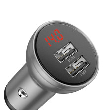 Автомобільний зарядний пристрій Baseus Digital Display 24W 2USB 4.8A Сріблястий
