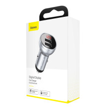 Автомобільний зарядний пристрій Baseus Digital Display 24W 2USB 4.8A Сріблястий