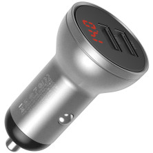Автомобільний зарядний пристрій Baseus Digital Display 24W 2USB 4.8A Сріблястий