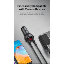 Автомобильное зарядное устройство Baseus Digital Display QC 4.0+PD3.0 PPS 45W USB + Type-C 5A + Кабель Type-C to Type-C 60W 20V/3A 1м Черный