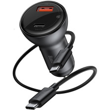 Автомобільний зарядний пристрій Baseus Digital Display QC 4.0 + PD3.0 PPS 45W USB + Type-C 5A + Кабель Type-C to Type-C 60W 20V/3A 1м Чорний