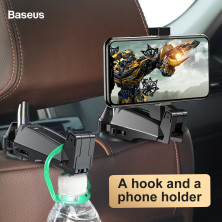Автодержатель для телефона на подголовник Baseus Backseat Vehicle 2в1 + крюк-вешалка Черный
