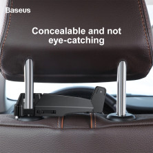 Автодержатель для телефона на подголовник Baseus Backseat Vehicle 2в1 + крюк-вешалка Черный