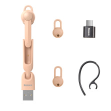 Бездротова Bluetooth гарнітура Baseus Encok Wirelless Earphones A05 + USB док-станція Рожевий