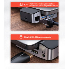 USB-хаб Baseus 9in1 Armor Age Bracket HUB Type-C to USB3.0*3, Type-C*3, 4KHDMI, AUX, RG45 для MacBook Pro Сірий