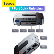 USB-хаб Baseus 9in1 Armor Age Bracket HUB Type-C to USB3.0*3, Type-C*3, 4KHDMI, AUX, RG45 для MacBook Pro Сірий