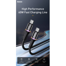 Кабель Baseus Halo Data Cable Type-C to Type-C QC3.0+PD2.0 60W 20V 3А 0.5m Чорний