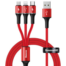 Кабель Baseus Halo Data 3-in-1 Cable USB to Lightning+Type-C+MicroUSB 3.5А 1.2m Червоний