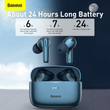 Бездротові Bluetooth навушники Baseus Encok SIMU TWS S2 з функціями шумоподавлення ANC та бездротової зарядки Qi Синій