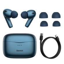 Бездротові Bluetooth навушники Baseus Encok SIMU TWS S2 з функціями шумоподавлення ANC та бездротової зарядки Qi Синій