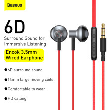Наушники Baseus Encok H19 Wired Earphone 3.5mm Красный