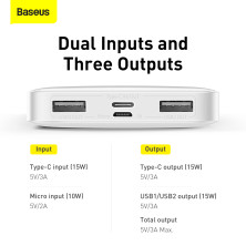 УМБ Baseus Bipow Digital Display 10000mAh 15W 3A 2USB+Type-C Белый