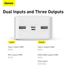 УМБ Baseus Bipow Digital Display 30000mAh 15W 3A 2USB + Type-C Білий