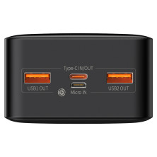 УМБ Baseus Bipow Digital Display 30000mAh 20W 3A с технологией QC3.0+PD3.0 2USB+Type-C + Кабель USB to Micro USB Черный