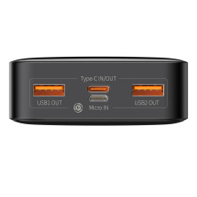 УМБ Baseus Bipow Digital Display 20000mAh 20W 3A с технологией QC3.0+PD3.0 2USB+Type-C + Кабель USB to Micro USB Черный