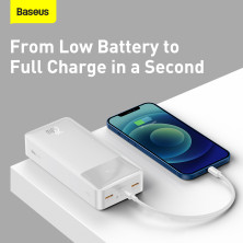 УМБ Baseus Bipow Digital Display 30000mAh 20W 3A з технологією QC3.0 + PD3.0 2USB + Type-C + Кабель USB to Micro USB Білий