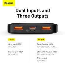 УМБ Baseus Bipow Digital Display 10000mAh 20W 3A с технологией QC3.0+PD3.0 2USB+Type-C + Кабель USB to Micro USB Черный