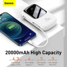 УМБ Baseus Q Pow 20000mAh 20W 5A з технологією QC3.0+PD3.0 та iP кабелем 20W Білий