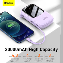 УМБ Baseus Q Pow 20000mAh 20W 5A з технологією QC3.0+PD3.0 та iP кабелем 20W Фіолетовий