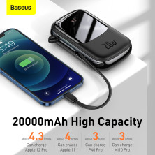 УМБ Baseus Q Pow 20000mAh 20W 5A з технологією QC3.0+PD3.0 та iP кабелем 20W Чорний